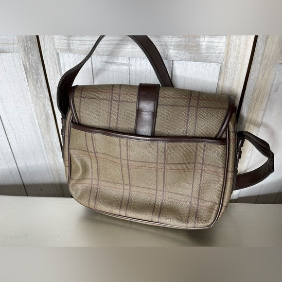 Vintage Liz Claiborne Striped Coated Canvas Boho Brown Crossbody Shoulder Bag - Picture 3 of 9